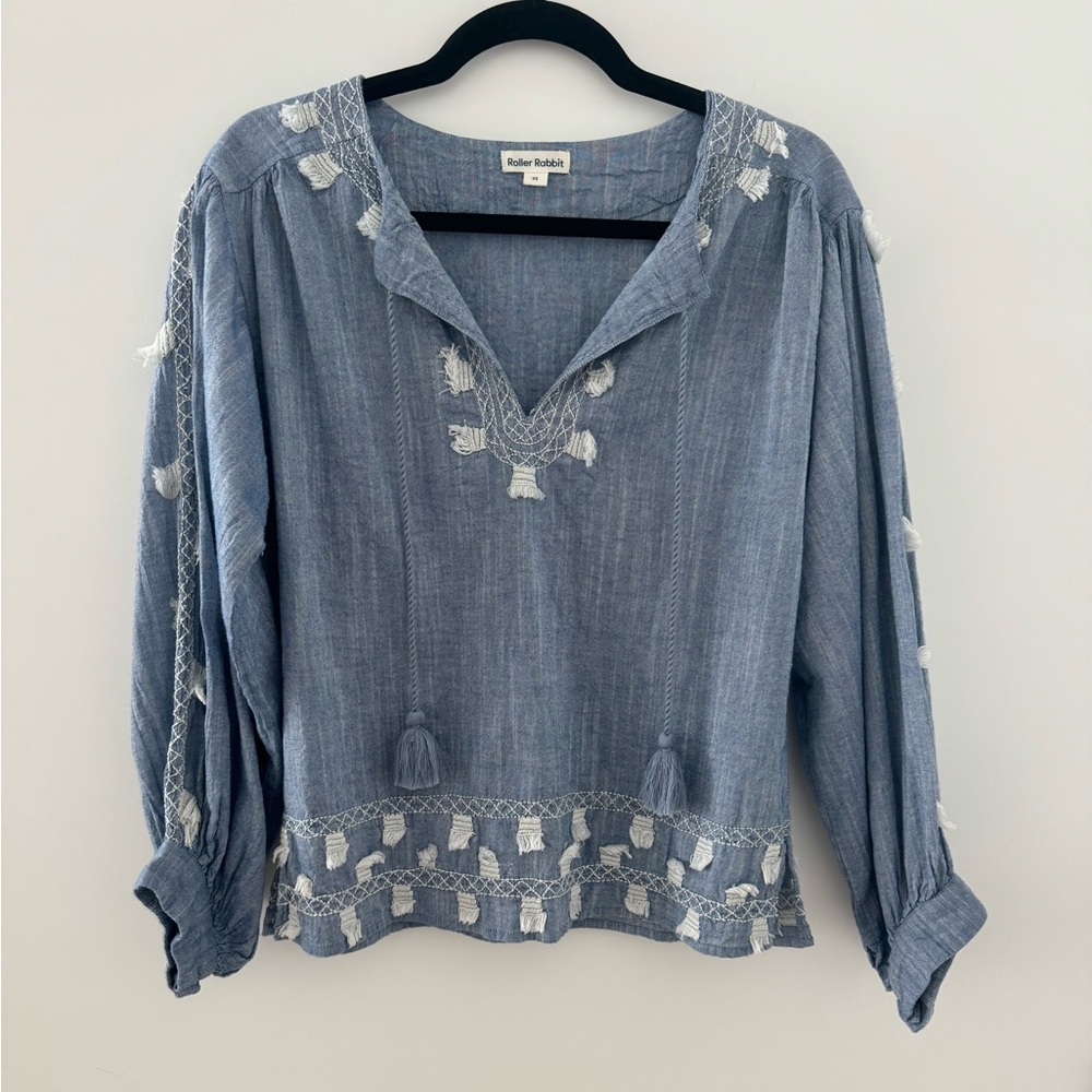 Roller Rabbit embroidered cotton top size xs
